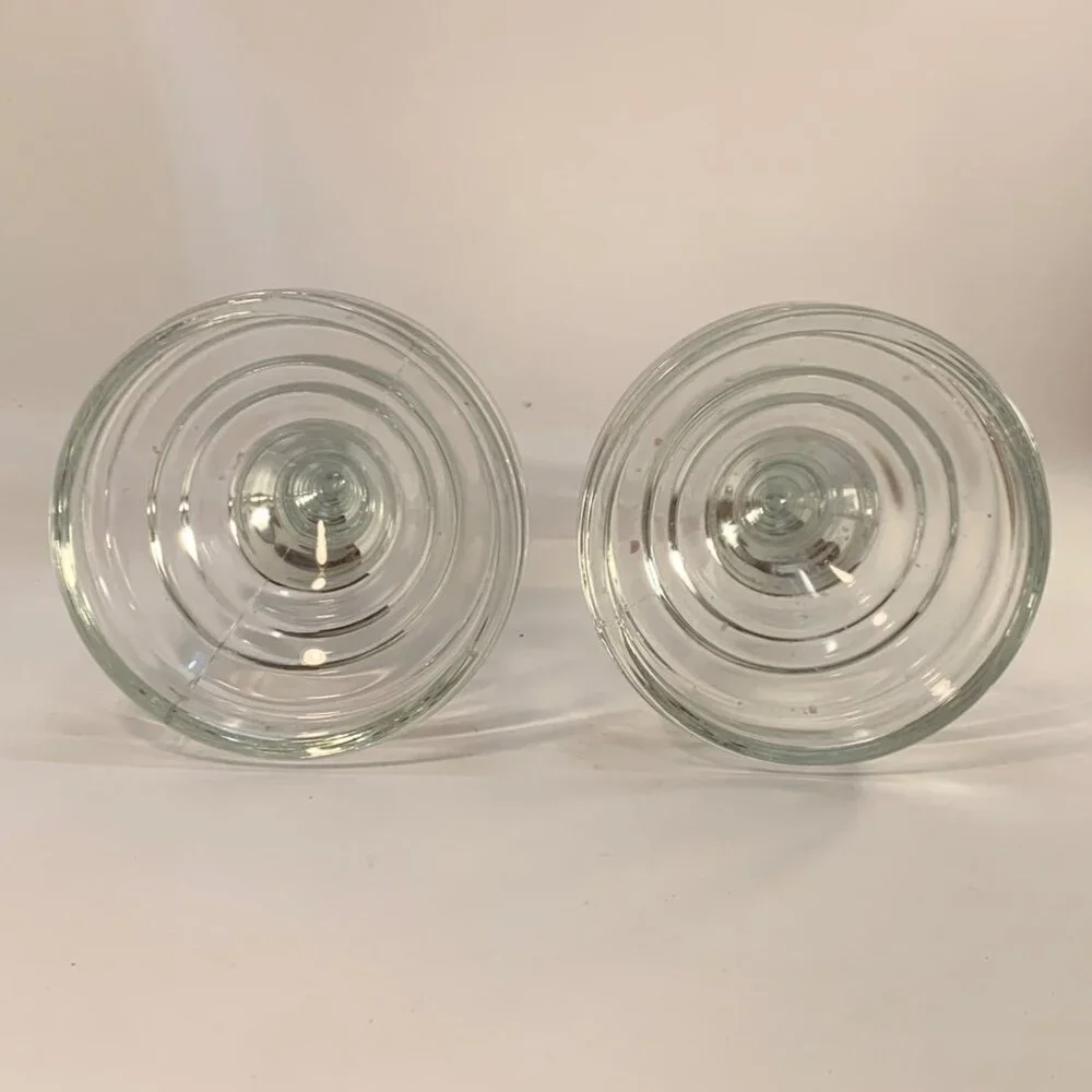 Glass Candlestick Holders Pair Ribbed Design Clear Elegant‎ 9
